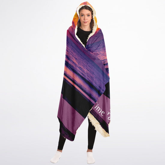 Sunset Beach Hooded Blanket Sherpa - AOP