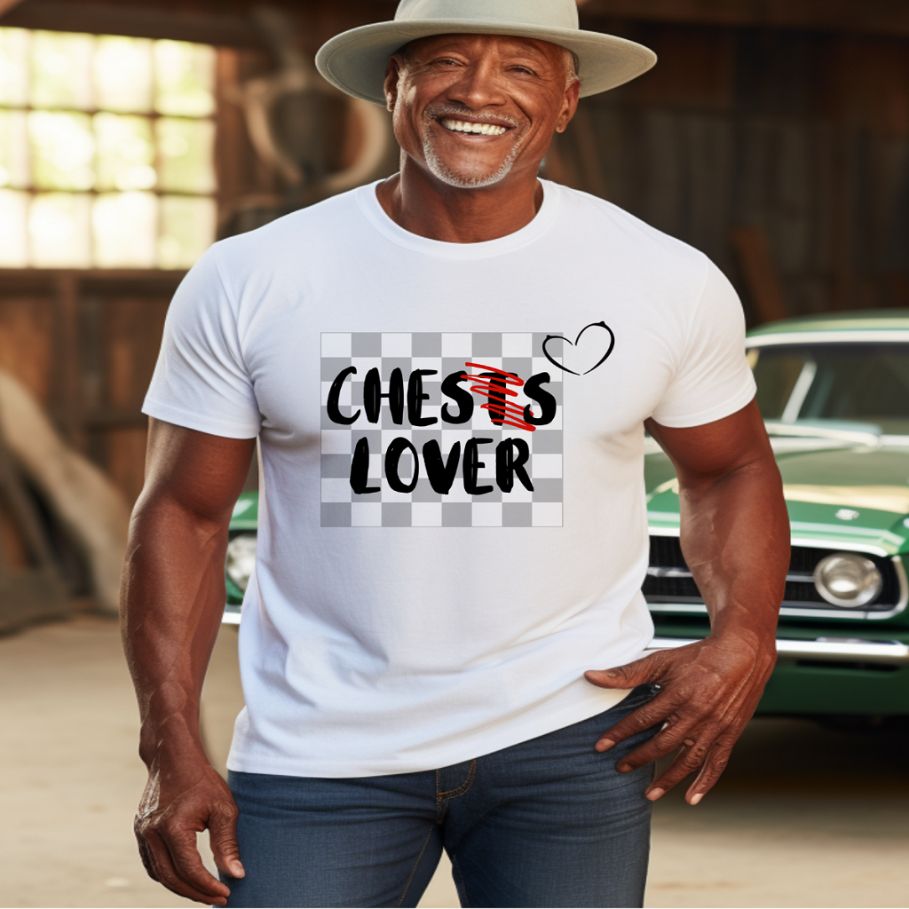 Funny tshirt with a chess board and the words chess lover graphic