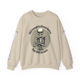 Beige sweatshirt with skeleton graphic and text &